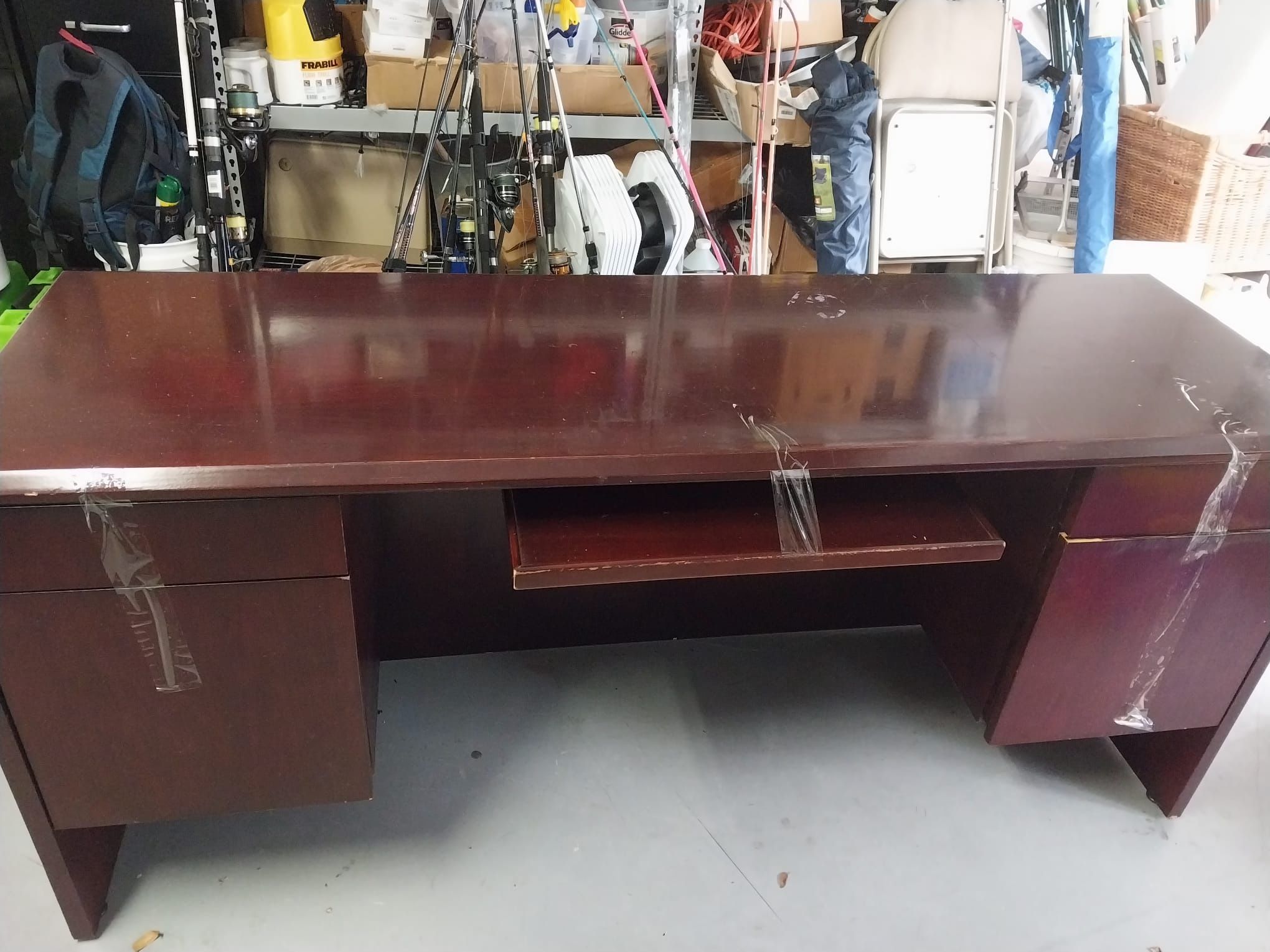 Sturdy Dark Wooden Desk With Drawers