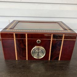 High Gloss Beveled Glass Top Unique Inlay Design Cigar Humidor - Holds Up to 100