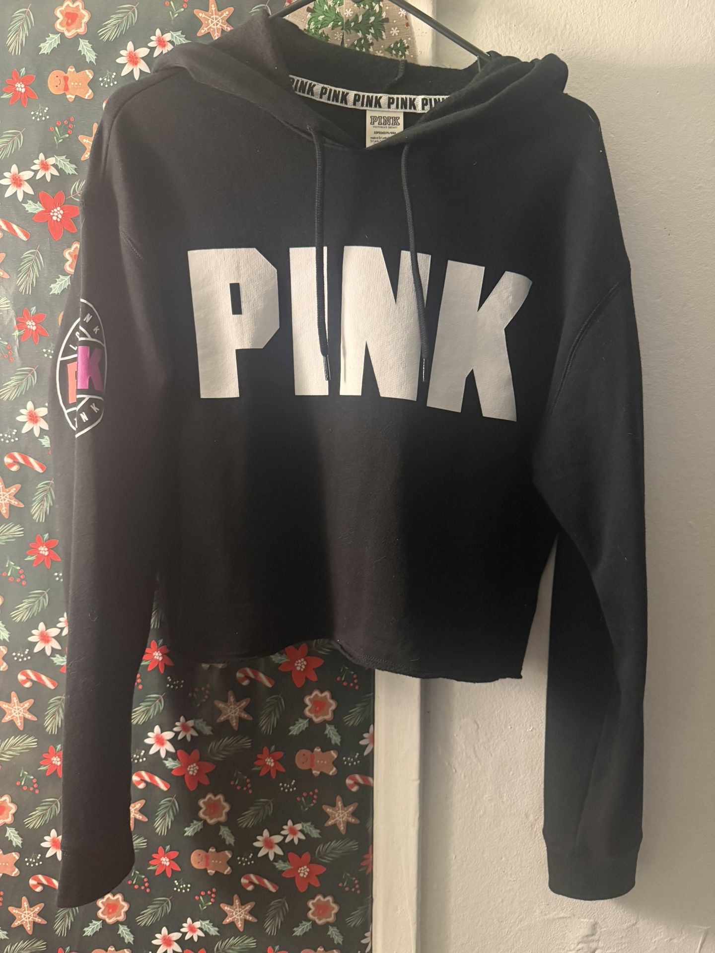 VICTORIA'S SECRET PINK EVERYDAY FLEECE CROPPED HOODIE SWEATSHIRT size M