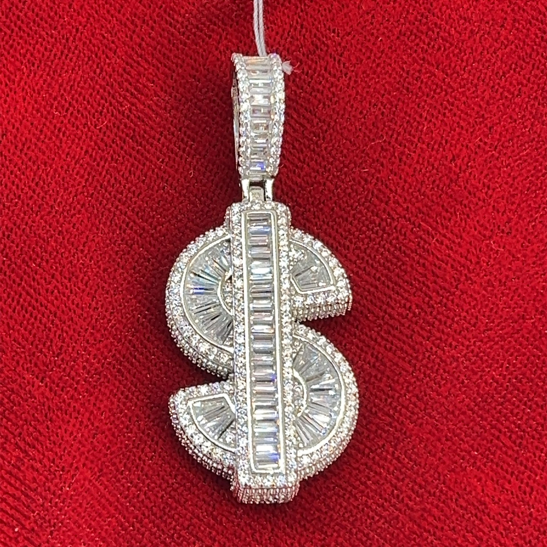 925 Silver CZ Pendant Dollar Sign With Baguettes 14.7 G 179153–1