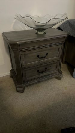 Gray Wood 2-Drawer Nightstand