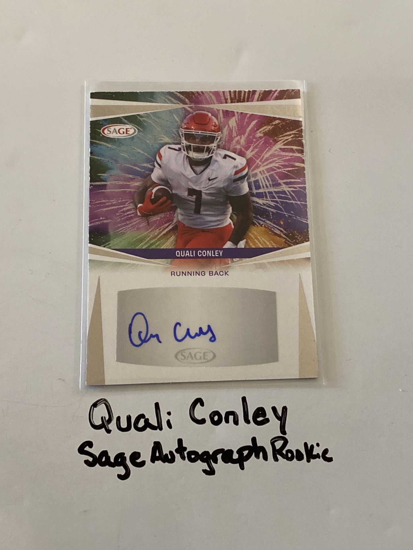 Quali Conley Cincinnati Bengals RB Sage Short Print Autograph Rookie Insert Card.