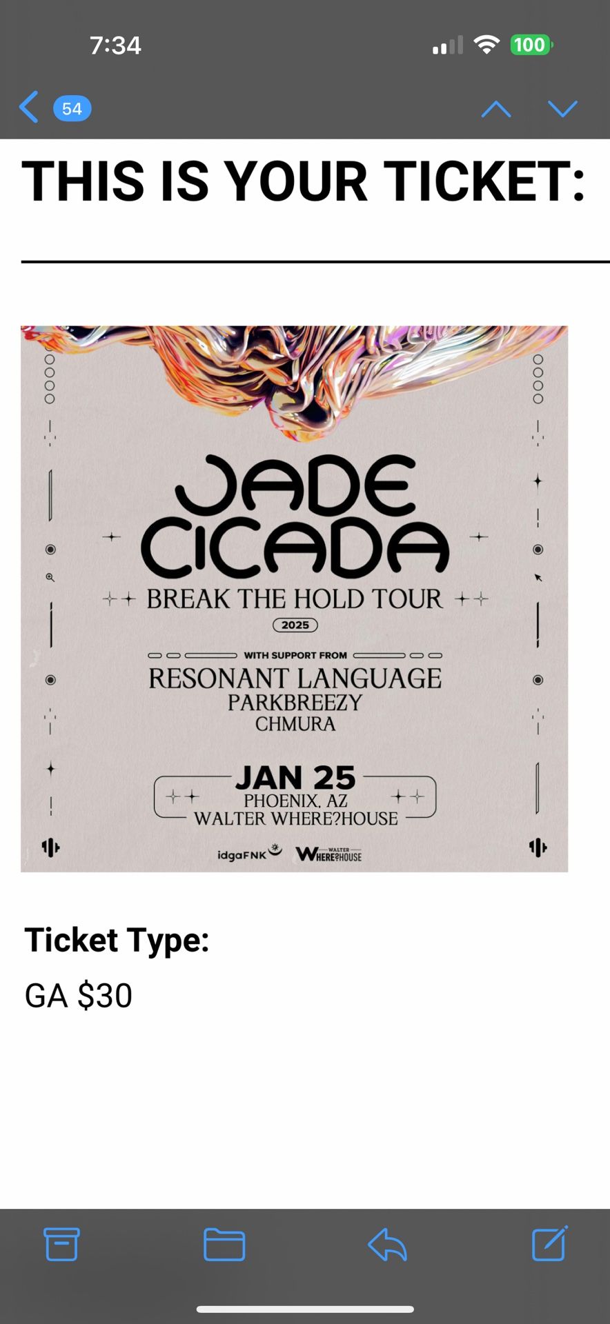 Jade Cicada Walterwearhouse Ticket