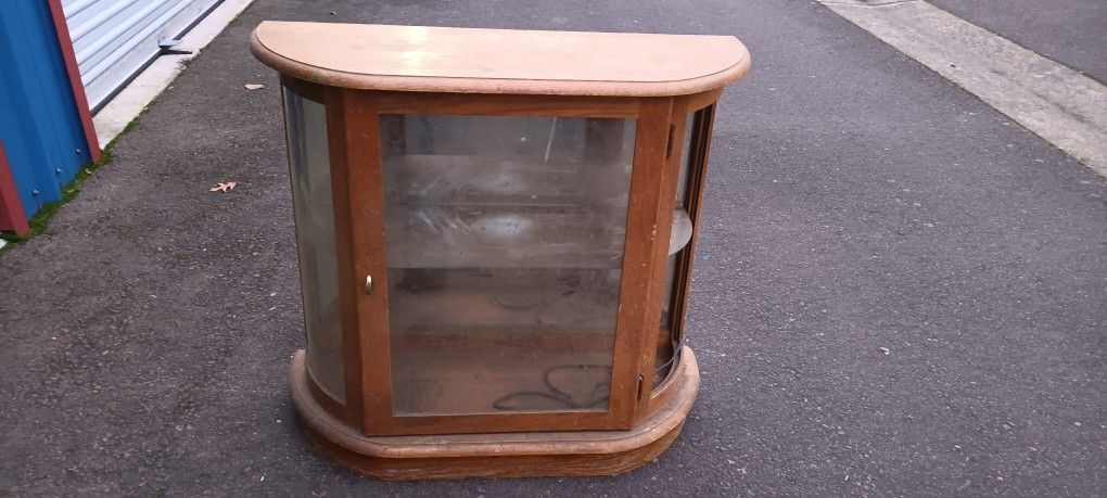 Wooden Display Stand With Glass Shelves. Needs Work