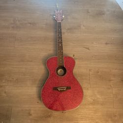 Red Sparkly Daisy Rock Guitar and Capo