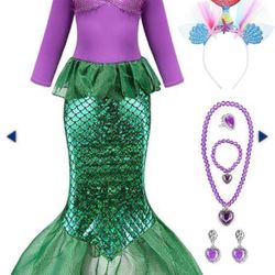Girls Mermaid Princess Long Sleeve Dress Ariel