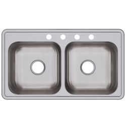 Dayton Stainless Steel 33" x 19" x 8", Equal Double Bowl Drop-in Sink