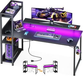 55-Inch PC Gaming Desk with  USB Charging, LED Lighting