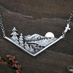 Mountain Scene Pendant Necklace 