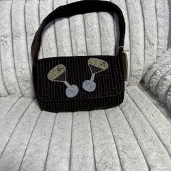 New Brown Beaded Martini Glass Handbag 