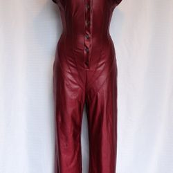 SHEIN Women’s Small Maroon Faux Leather Look Jumpsuit Button Front
