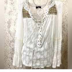 HALE BOB silk top Embroidered Beaded Ivory Long Sleeves Sz XS MSRP $330
