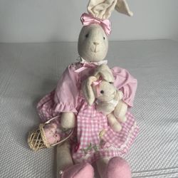 Vintage Mama Rabbit 17” Cotton  Baby  Bunny Rustic Nursery Cottagecore Cloth