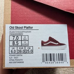 Vans Old Skool Platform Size 7.0 Men/8.5 Women Port Royale - Brand new in box