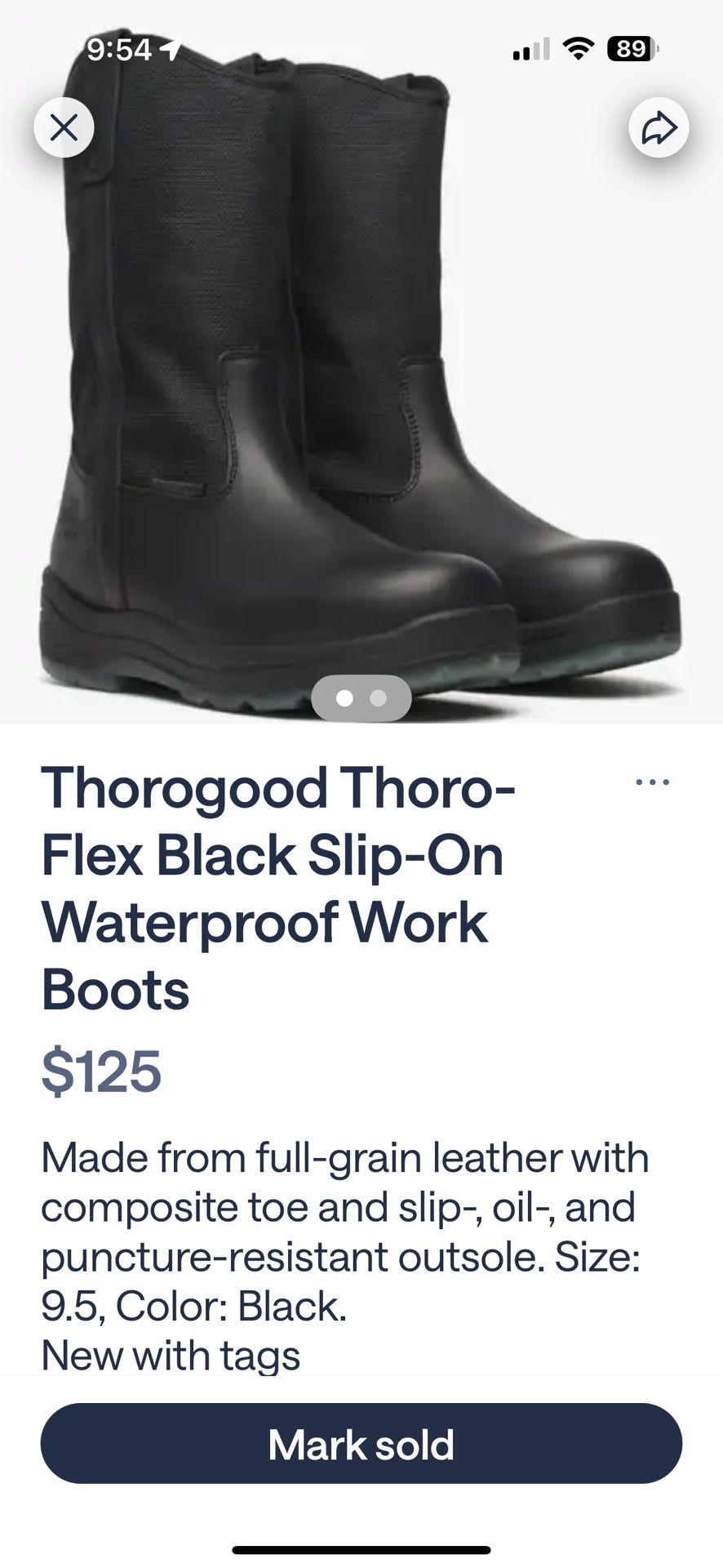 Thorogood flex black slip On Waterproof Work Boots New Mens Boots - size 9.5