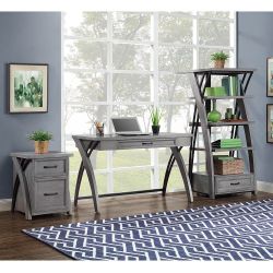 3PCS Axon Gray Writing Desk-Bookcase and Cabinet 👍FREE FINANCING AVAILABLE❗NO CREDIT CHECK❗ 