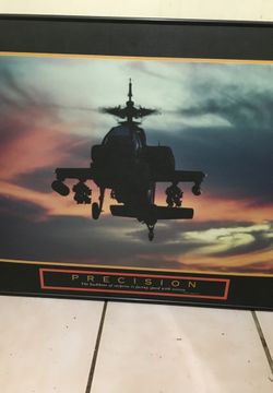Print of attack helicopter with message