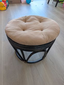 Pier 1 Rattan Ottoman with Tufted Cushion