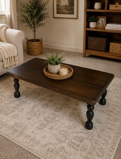 Refinished Solid Wood Coffee Table with Turned Legs