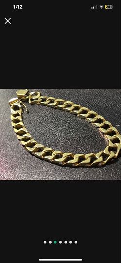 14K gold square link Cuban solid gold bracelet L9.25-9.5" heavy 32.9grams