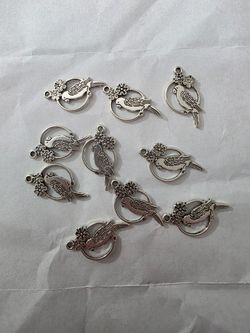 Silver Bird and Flower Jewelry Charms Set