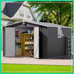 10x12 FT Metal Outdoor Storage Shed with Lockable Doors, Vented Window, Waterproof - Garden Tool Shed for Backyard