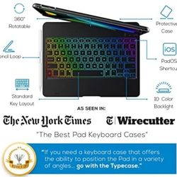 Keyboard Case for iPad 10.2 Inch, 8th Generation (2020), 7th Generation, Air 3, Pro 10.5 in 11 Colors - 10 Color Backlight Colors, 7 Modes, 360° Rotat