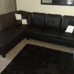 L Shaped Black Leather Couch