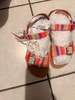 Multicolor Woven Strap Sandals with Gold Buckles