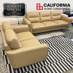 2-Piece Taupe Leather Match Living Room Sofa Set
