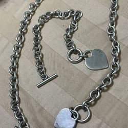 Sterling Silver Heart  2 Pieces, Necklace, And Bracelets