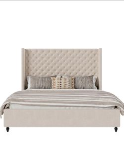 BRAND NEW NEVER OPENED QUEEN SIZE TUFTED  BEDFRAME
