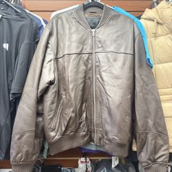 Black Cross Brown Genuine Leather Bomber Jacket Men’s Size XXL Zip Front