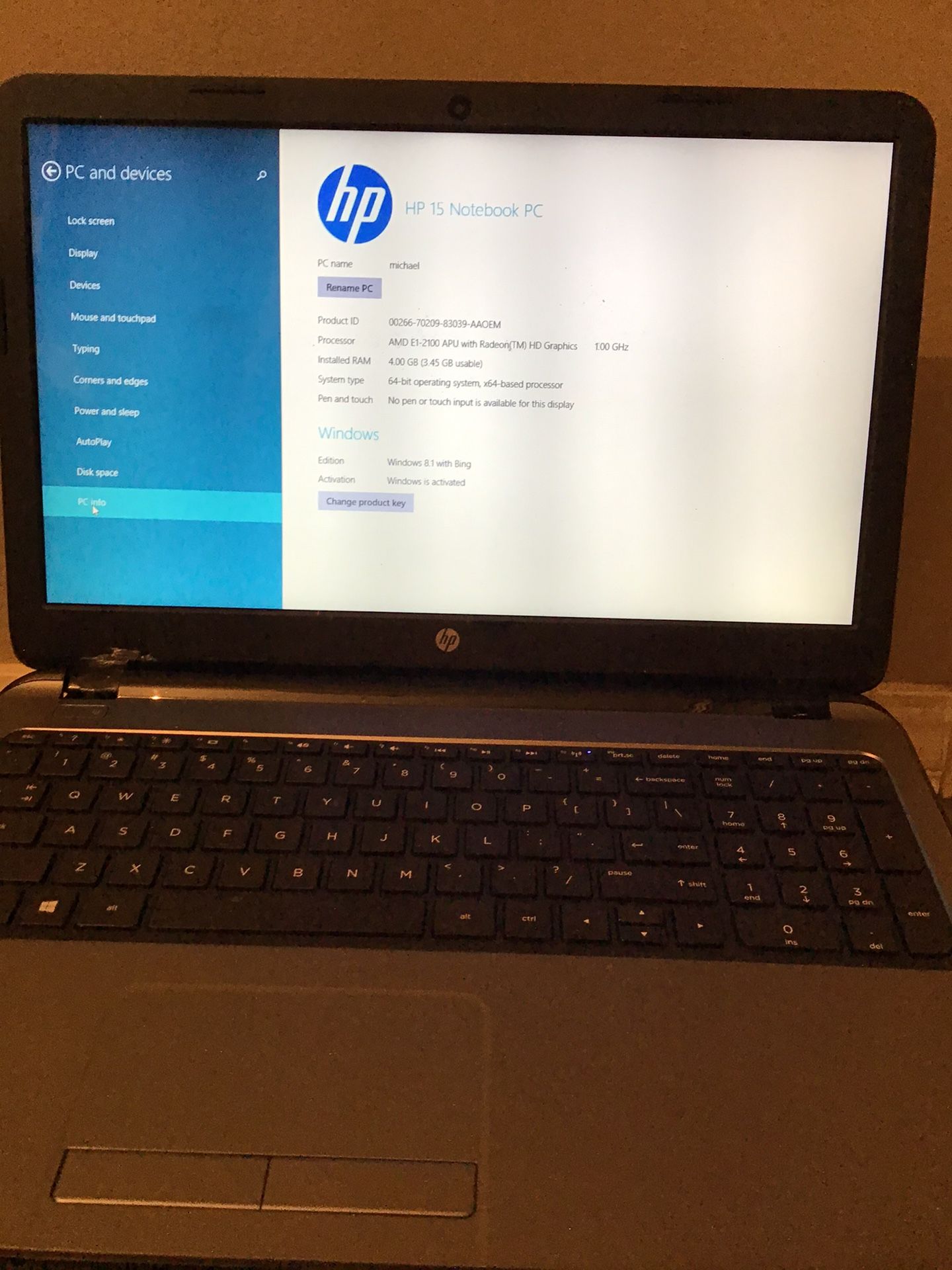 HP 15 Notebook PC with new battery and original charger and very nice genuine leather case/briefcase to go with it if you’d like.great battery life a