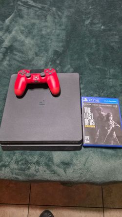 PS4 Slim Console with Red Controller and Game