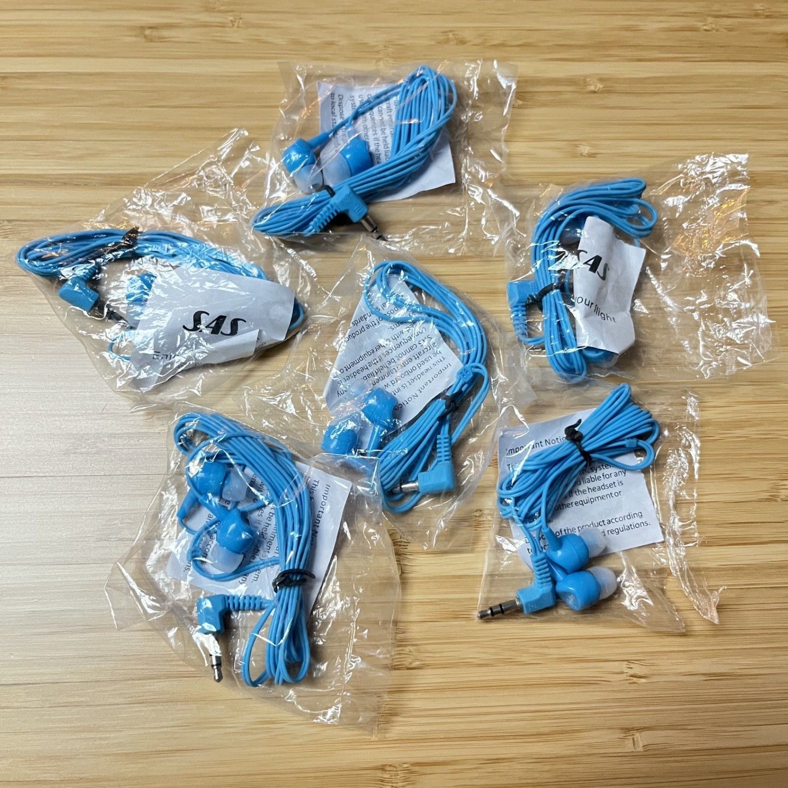 6 NEW SAS 3.5mm Wired Earbuds Headsets Headphones Ear Buds Blue