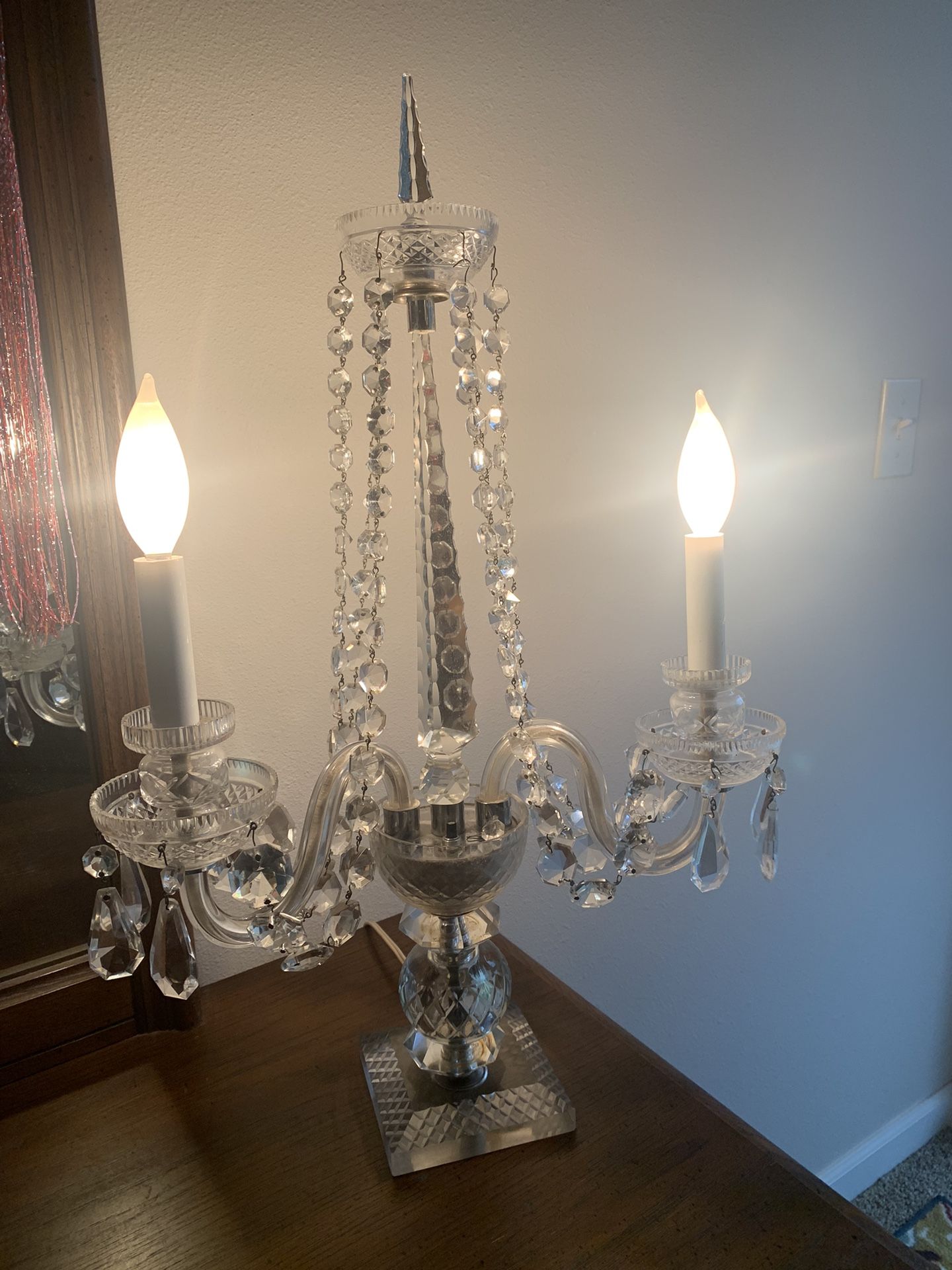 Unique Vintage Lead crystal table lamp with spear prisms