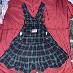 Oshkosh B'Gosh Green Plaid Skirt Overall Dress (size 2T)