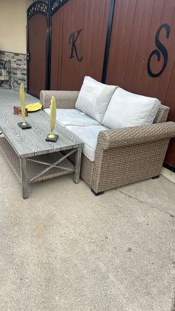 Outdoor Wicker Loveseat and Coffee Table Set