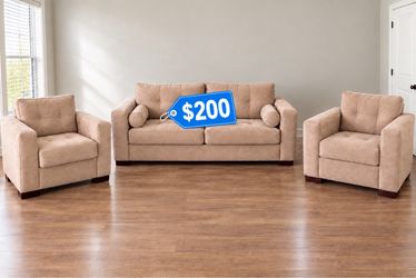 Three piece cream microfiber Couch Set