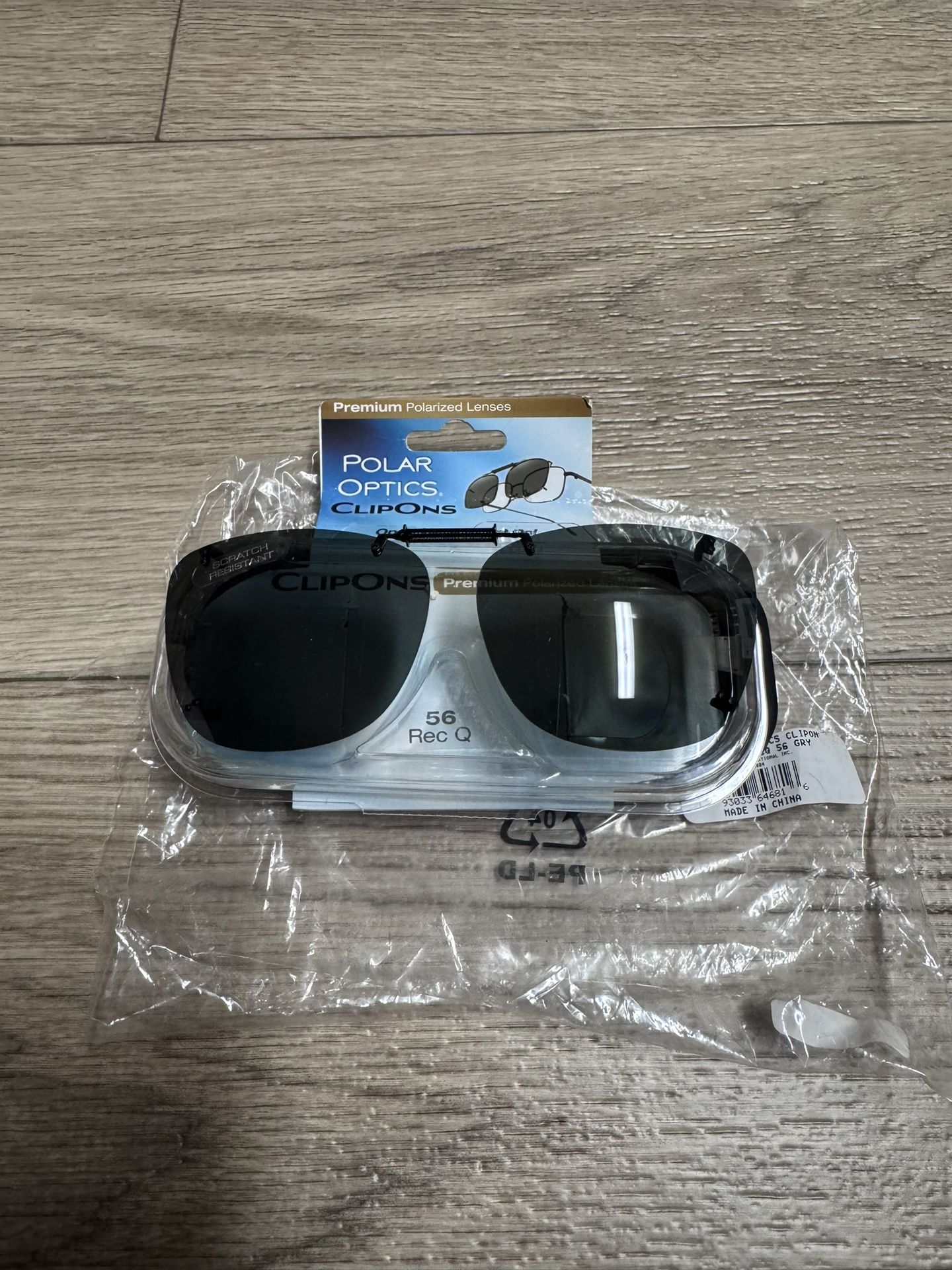 Polar Optics Unisex REC P 56 Rectangle ClipOns Sunglasses Grey