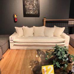 White Long Double Cushion Sofa - Natural Fibers