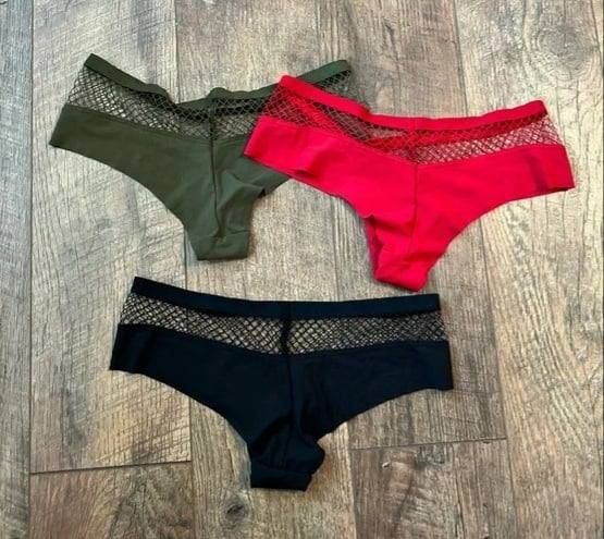 X3 NWOT NEW VICTORIA'S SECRET VERY SEXY MESH RED BLACK GREEN FISHNET BOYSHORT PANTIES SIZE SMALL