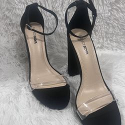 Fashionnova Clear Strap Black Heels (never Worn- Size Too Big)