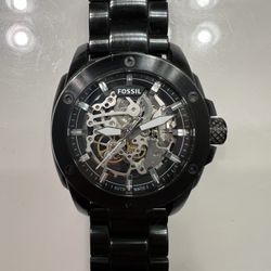 Fossil Modern Machine Automatic Silver Dial Black Steel Strap Watch for Men - ME3080