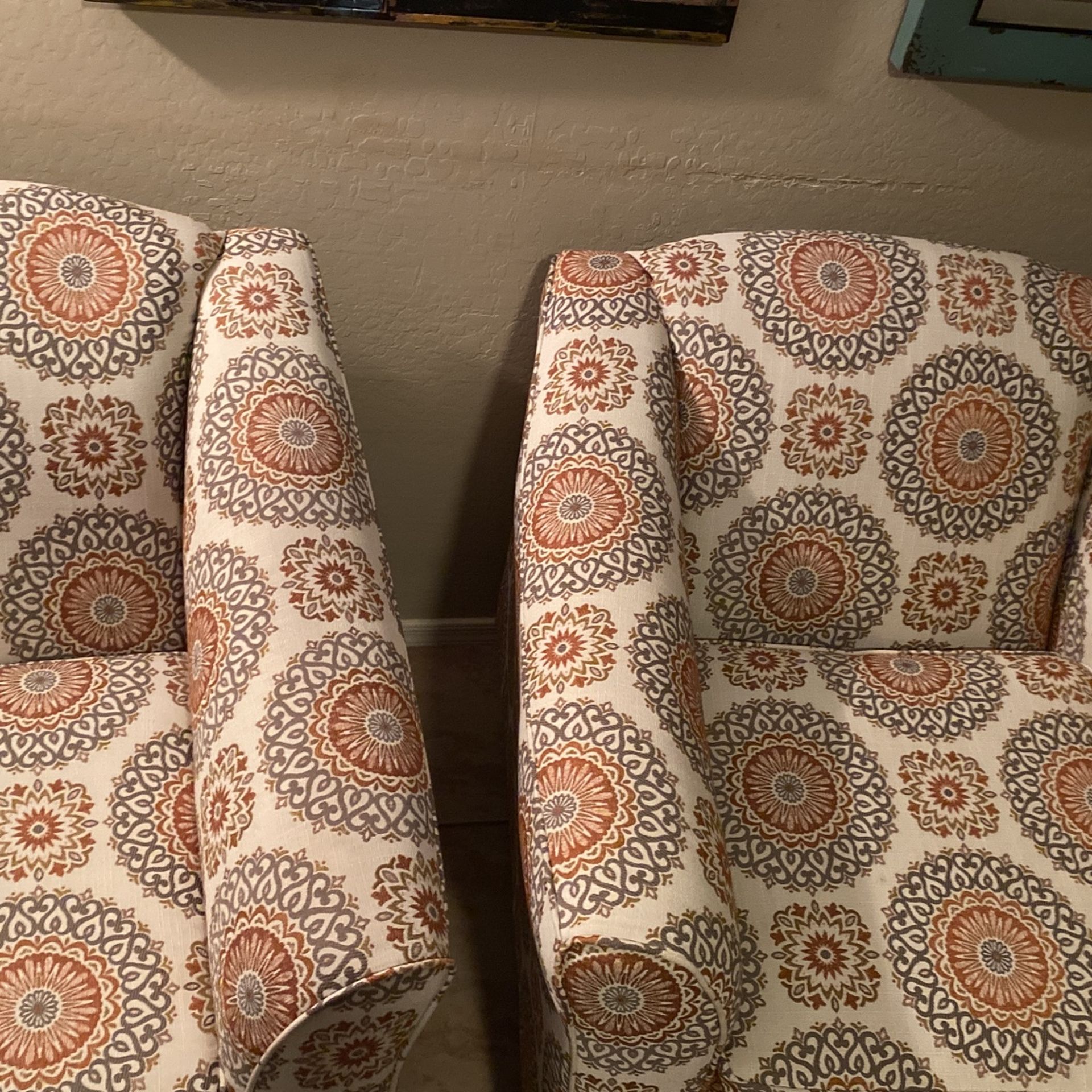 Beautiful Pair Of Neutral Geometric Pattern Chairs