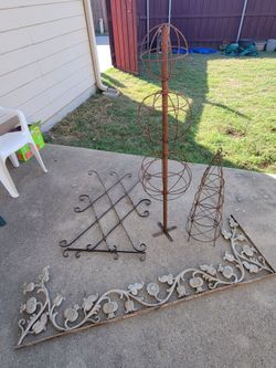 3 Garden decor. Rustic trellises tomato cages type. Ornate bracket