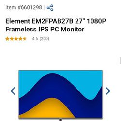 Element EM2FPAB27B 27" 1080P Frameless IPS PC Monitor