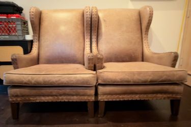 Pair of Oversized Leather Executive Wingback Chairs – Made in LA