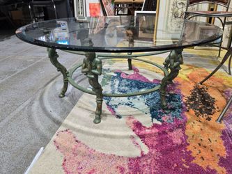 Greco Roman Revival Faux Ver Di Gris Glass Top Coffee Table Ca 1970's